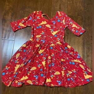 Dot Dot Smile girls red multi color dress size 5/6 rabbits, butterflies